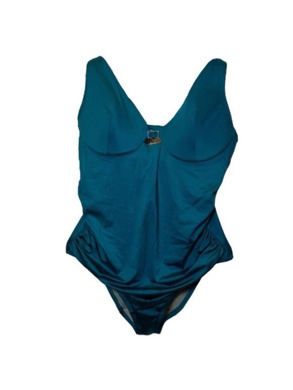 Swim by Cacique Lane Bryant 42D Underwire Plunge Shimmer Ruched One Piece Green
